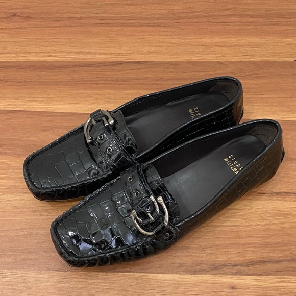 STUART WEITZMAN CIBW 40351 Black Croc Patent Leather Buckle Strap Loafers 8.5M - Picture 3 of 16